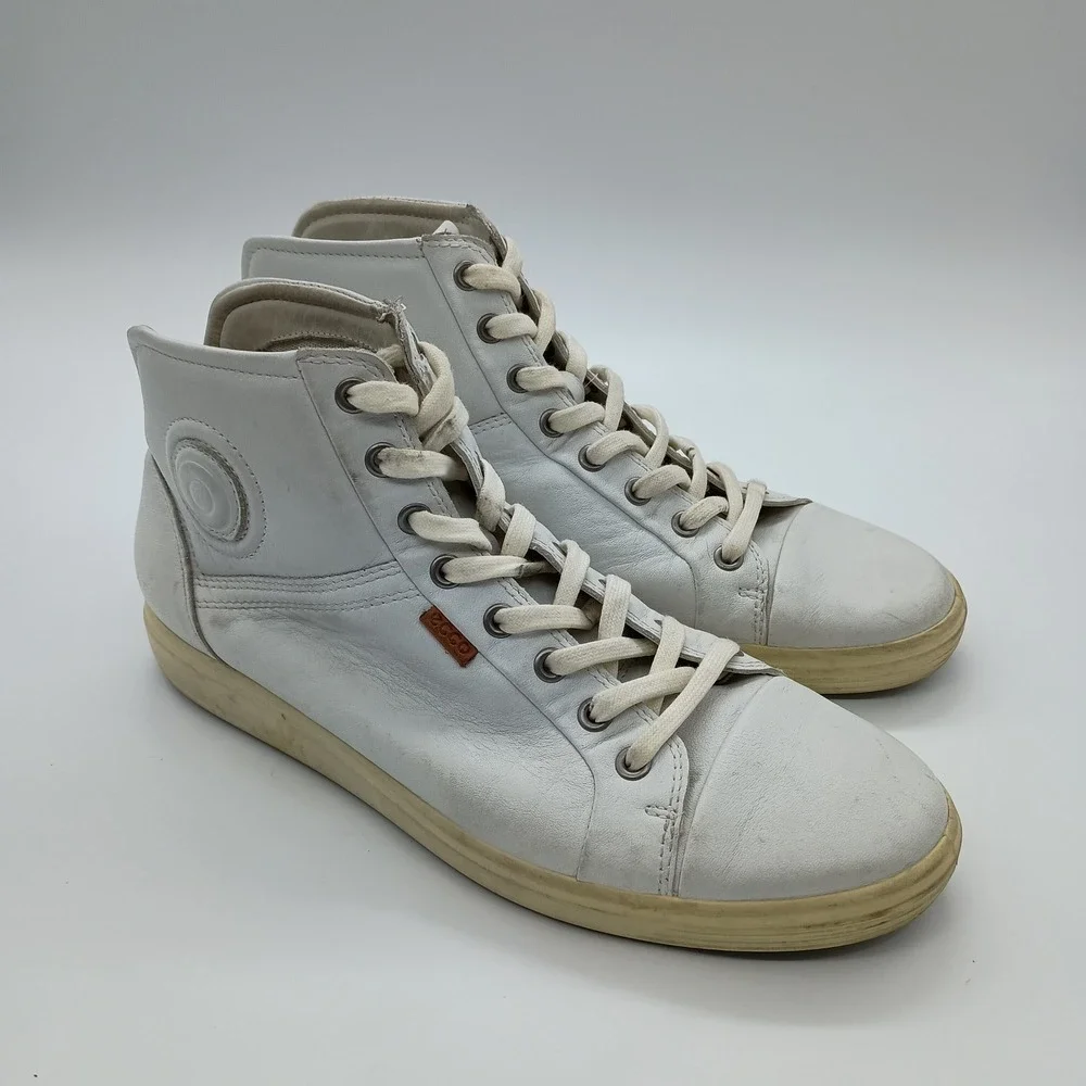 ECCO Soft 7 White Leather High Top Sneakers Mens Size 41 Extra Width